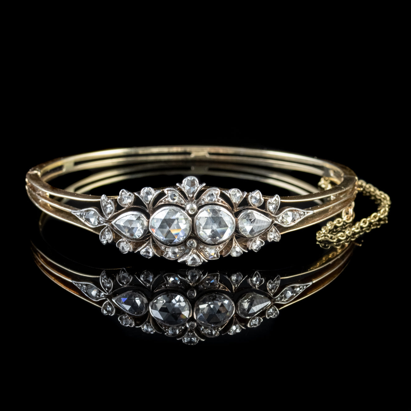 Antique Victorian Diamond Bangle 18Ct Gold 4Ct Diamond Circa 1900