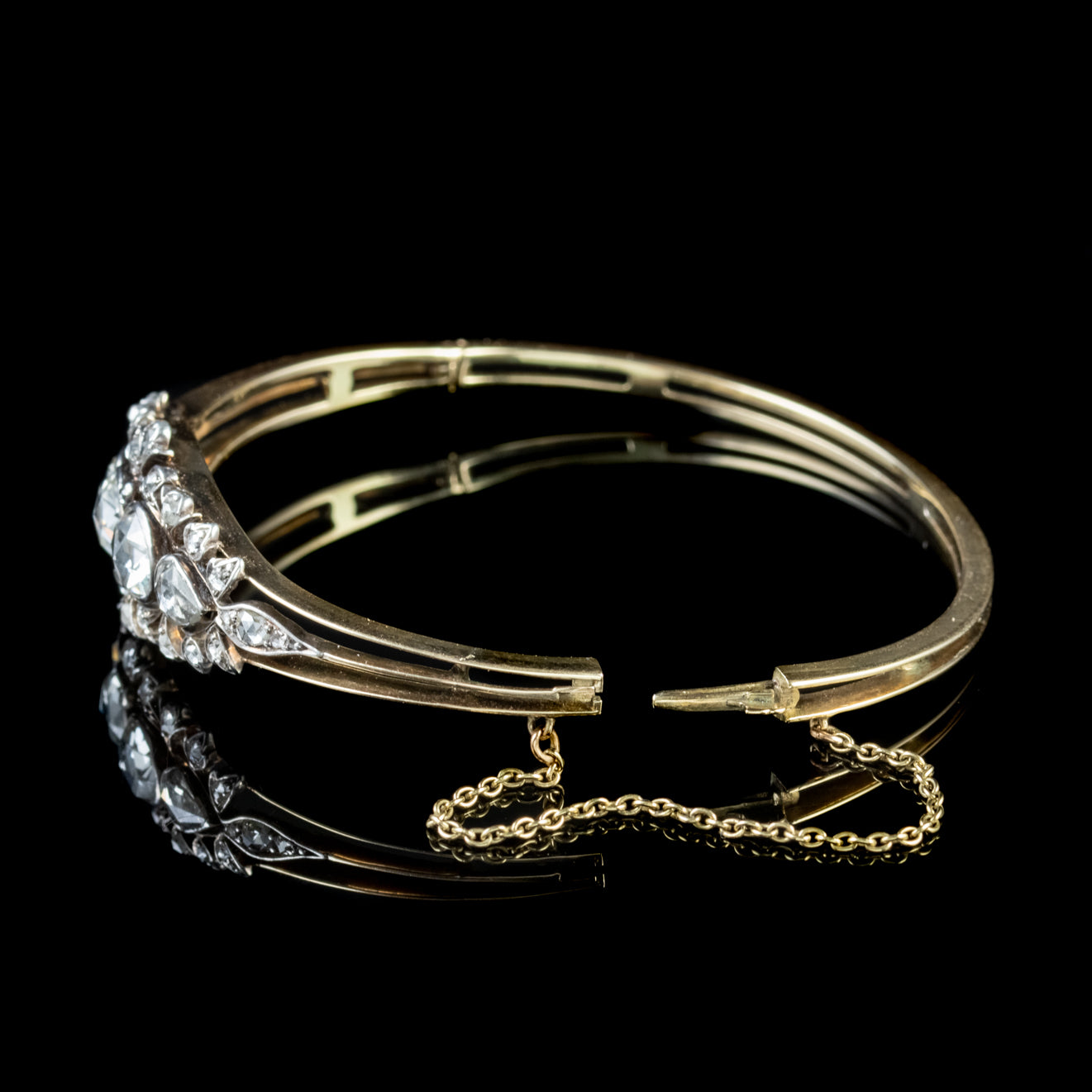 Antique Victorian Diamond Bangle 18Ct Gold 4Ct Diamond Circa 1900