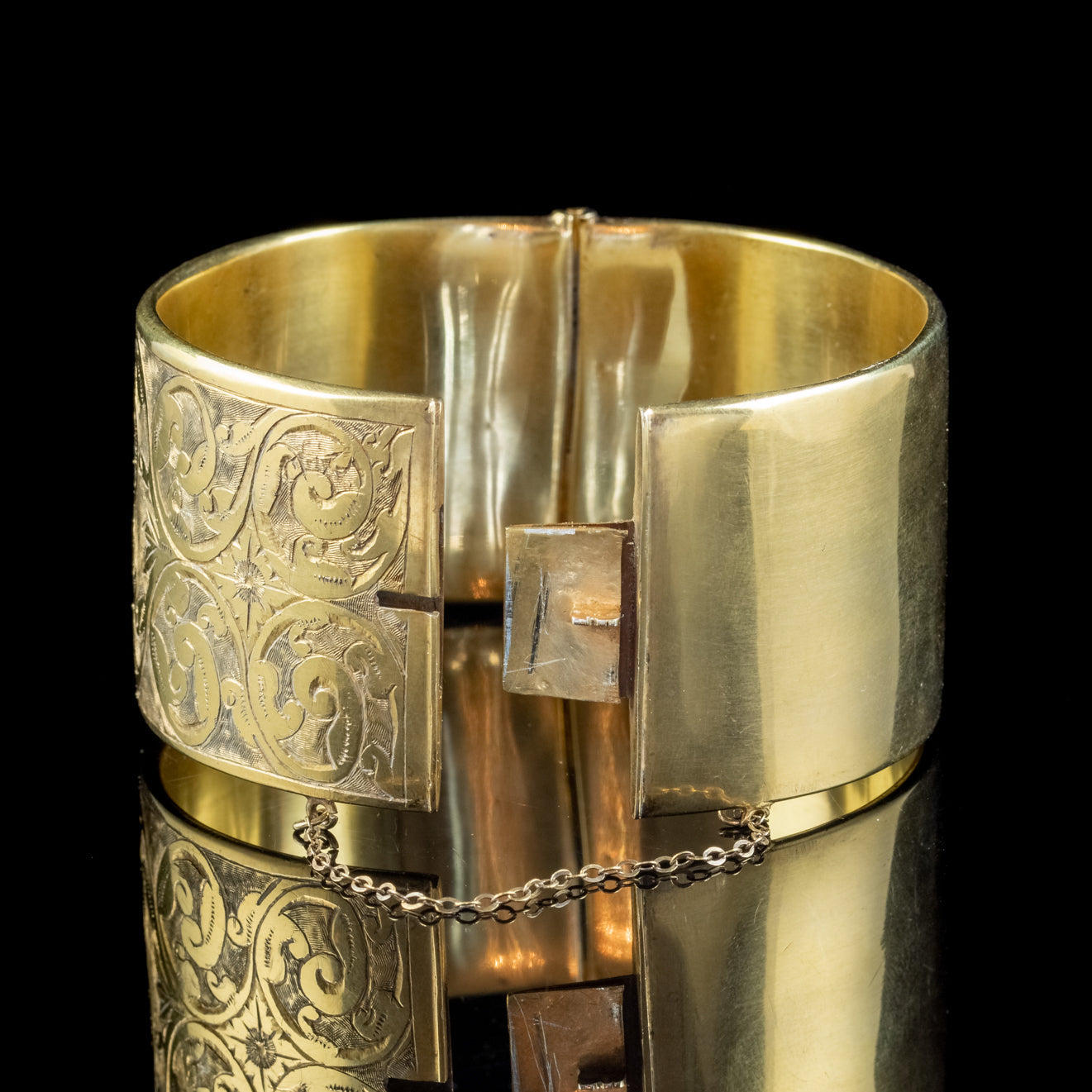 Antique Victorian Engraved Cuff Bangle Silver Gold Gilt Circa 1880