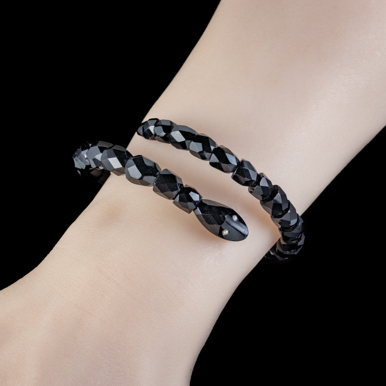 Antique Victorian French Jet Snake Slave Bangle Circa 1870