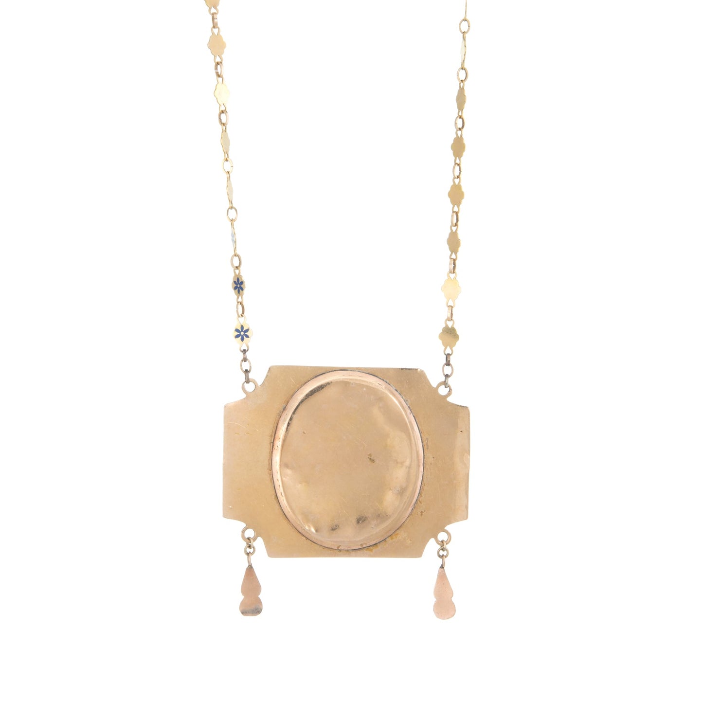 Antique Mid Victorian Necklace Enamel Cameo Portrait 14k Yellow Gold 16 Flower