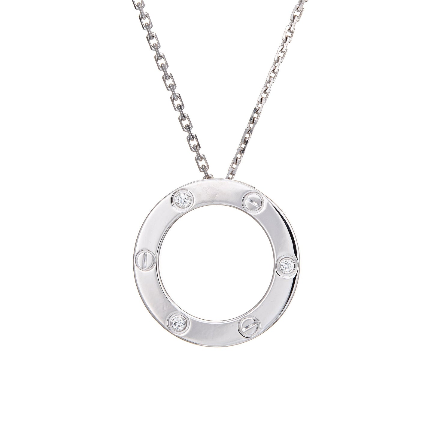 Cartier Love Necklace 3 Diamonds 18k White Gold Estate Fine Jewelry 16.5