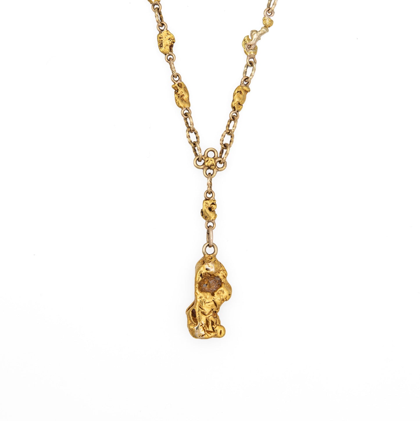 Antique Victorian Gold Nugget Necklace 19 Chain Drop Fine Vintage Jewelry