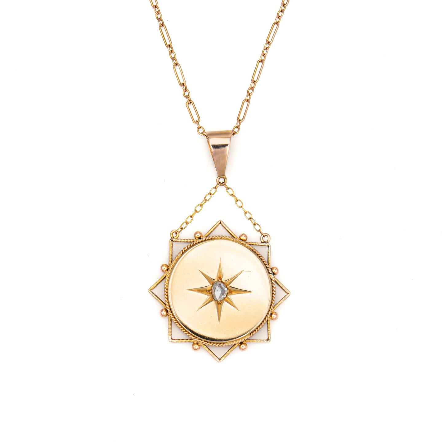 Antique Victorian Diamond Star Pendant Necklace 18k Gold Celestial Jewelry