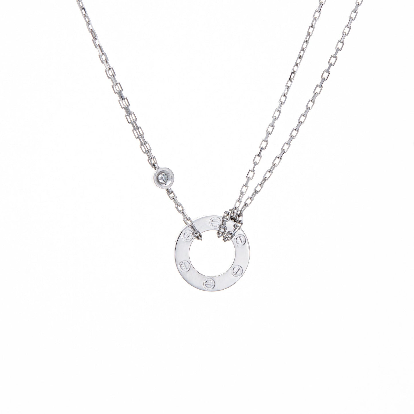 Cartier Diamond Love Necklace 18k White Gold Estate Jewelry Receipt 16