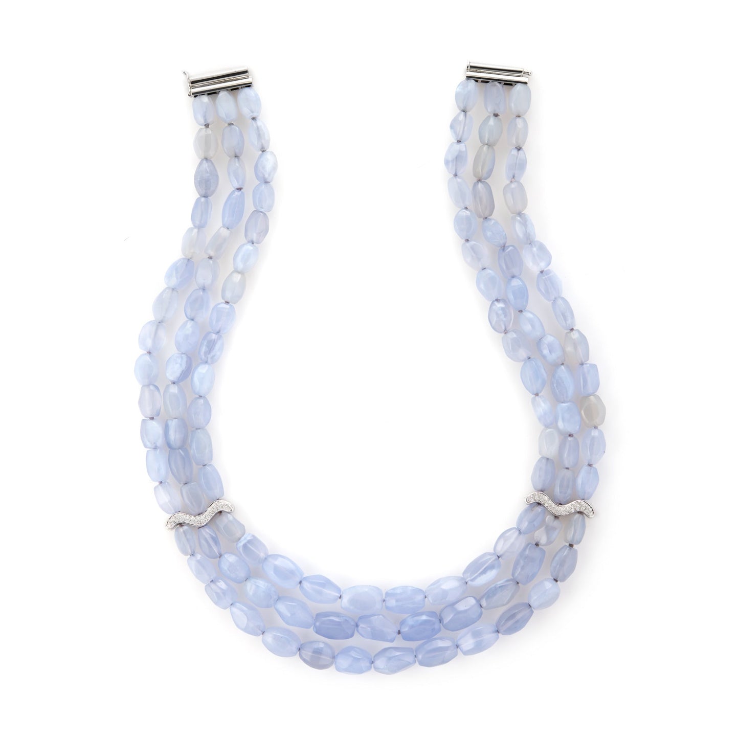 Antonini Blue Chalcedony Diamond Multi Stand Necklace Estate 18k White Gold