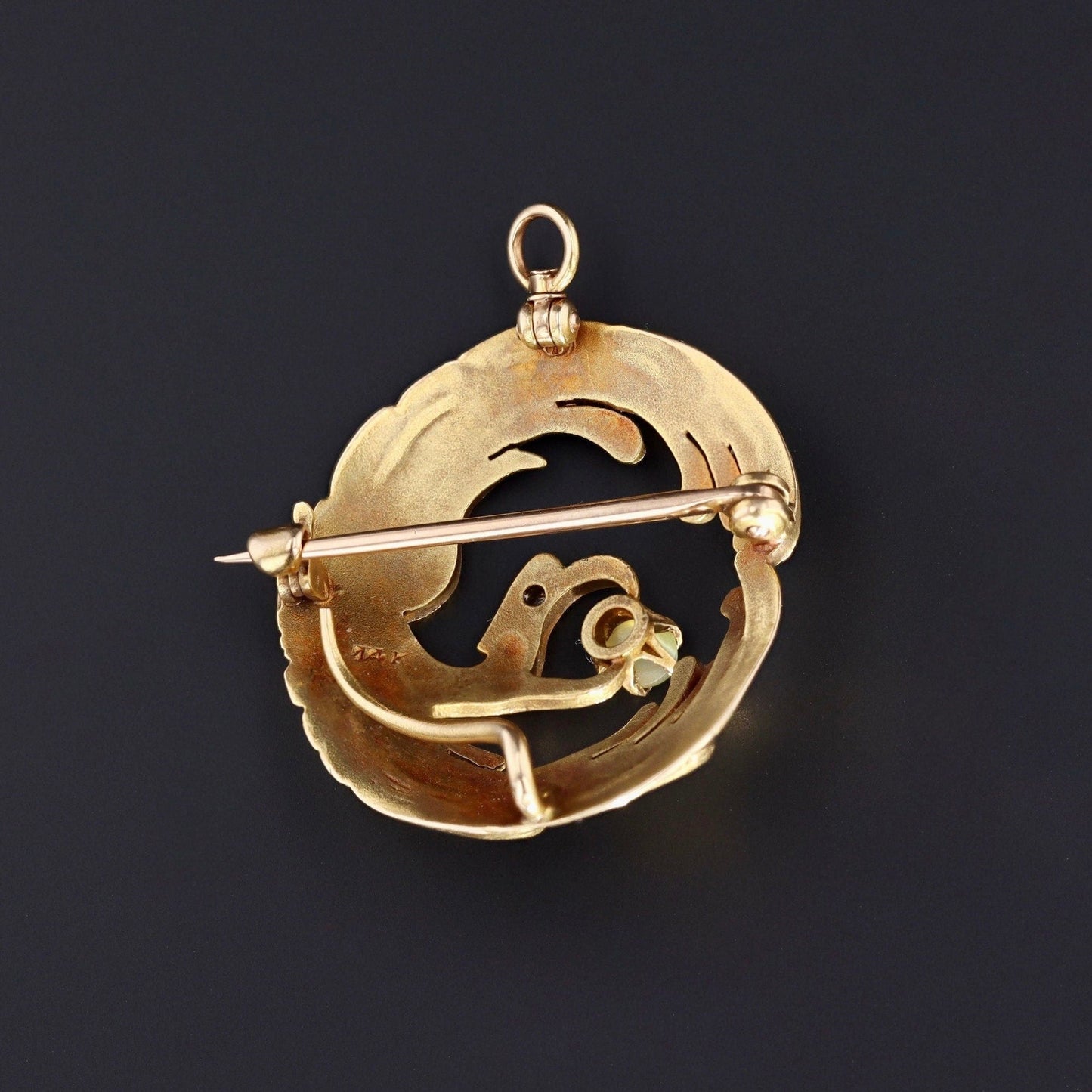 Antique Art Nouveau 14k Gold Phoenix Pendant or Brooch with Chrysoberyl | 14k Gold Pendant