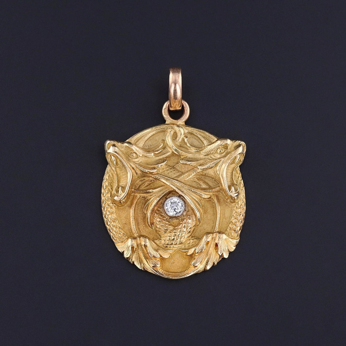 Antique Art Nouveau Double Dragon Pendant of 18k Gold