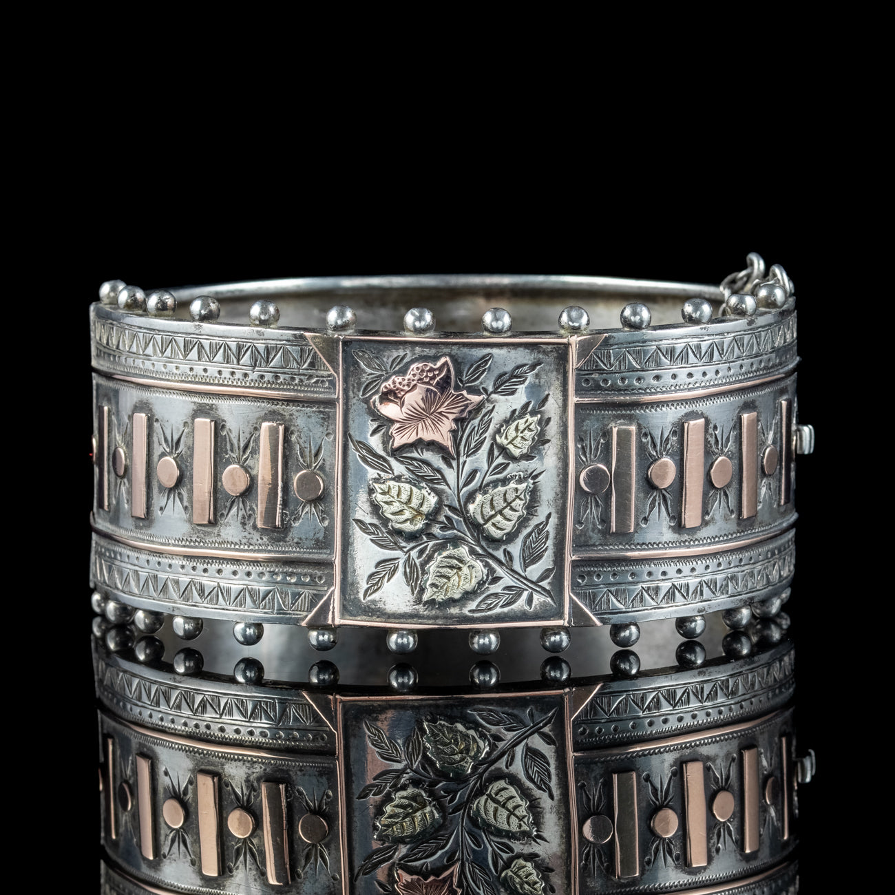 Antique Victorian Floral Cuff Bangle Silver Gold