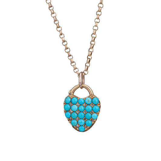 Antique Victorian Turquoise Diamond Necklace Heart Locket 15k Belcher Link