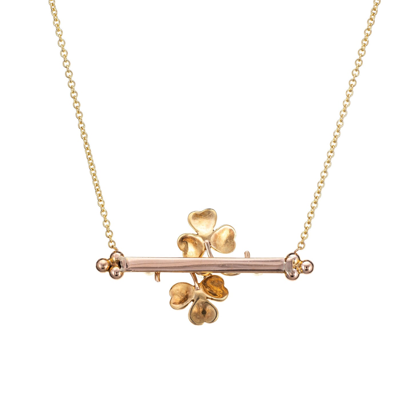 Antique Victorian Shamrock Necklace Conversion Turquoise Pearl 14k Yellow Gold