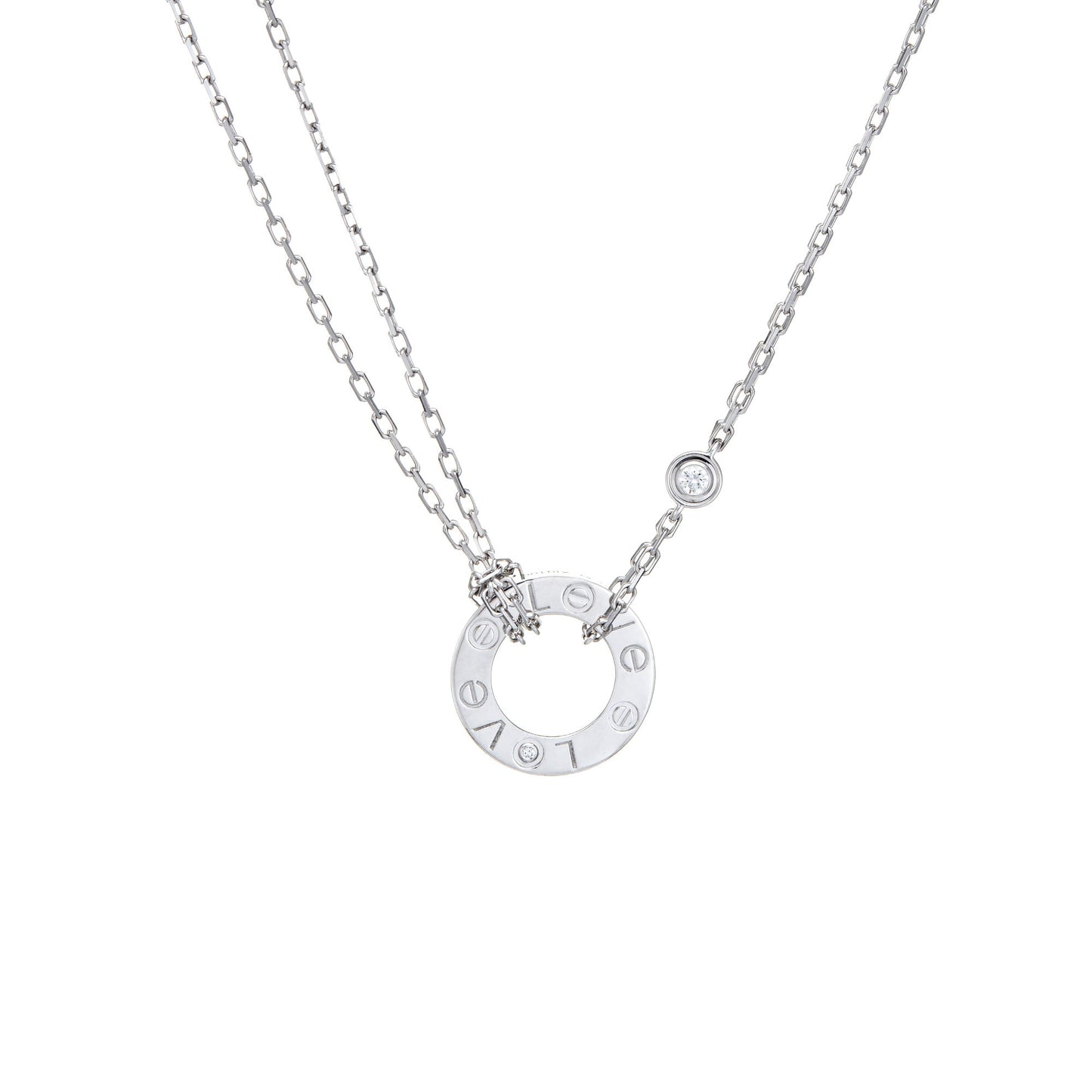 Cartier Diamond Love Necklace 18k White Gold Estate Jewelry Receipt 16