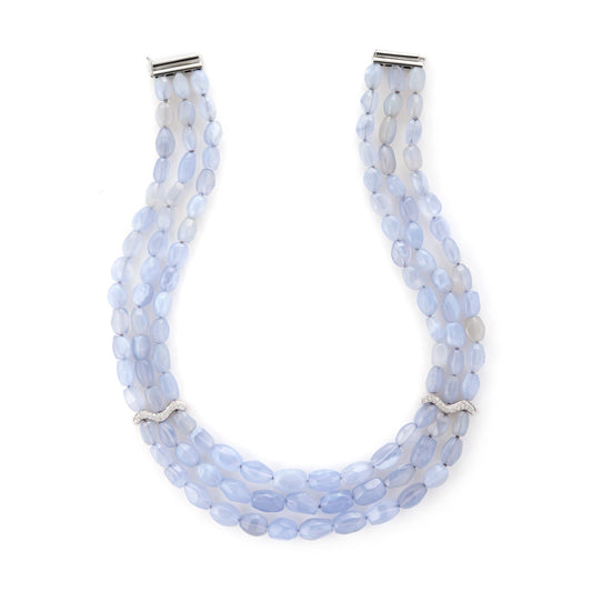 Antonini Blue Chalcedony Diamond Multi Stand Necklace Estate 18k White Gold