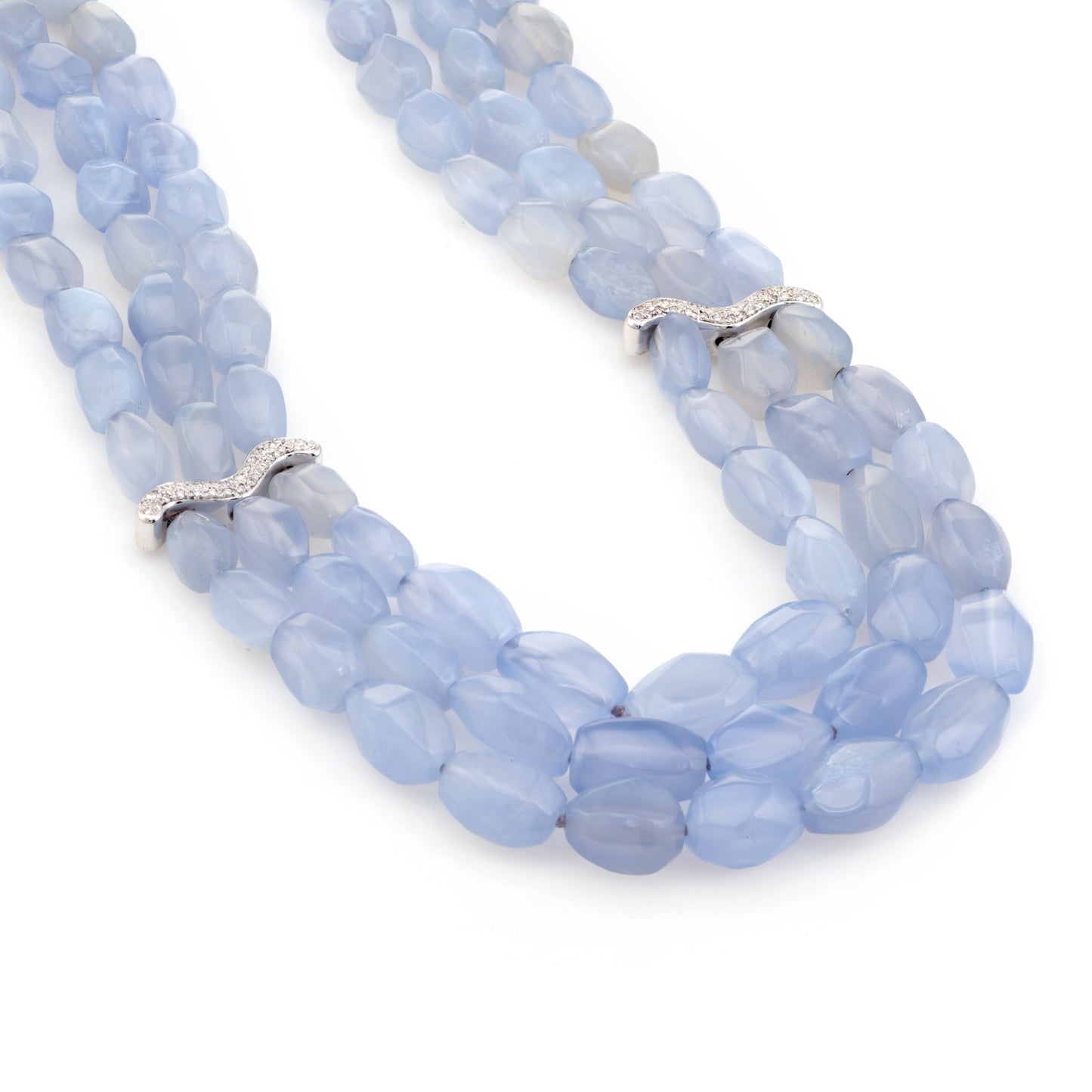Antonini Blue Chalcedony Diamond Multi Stand Necklace Estate 18k White Gold