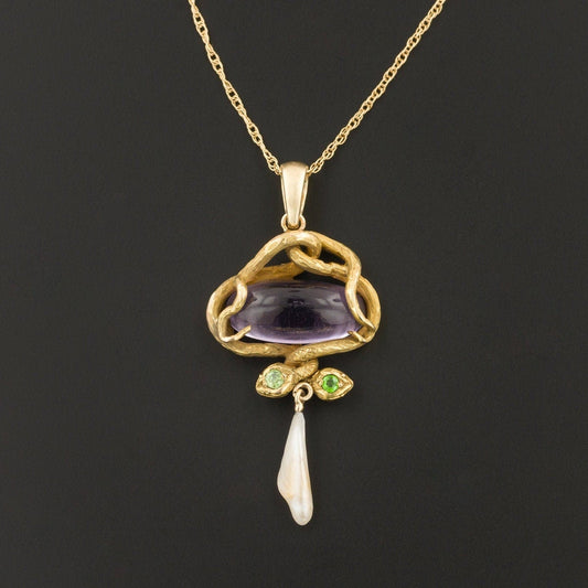 Antique Amethyst Snake Pendant of 14k Gold