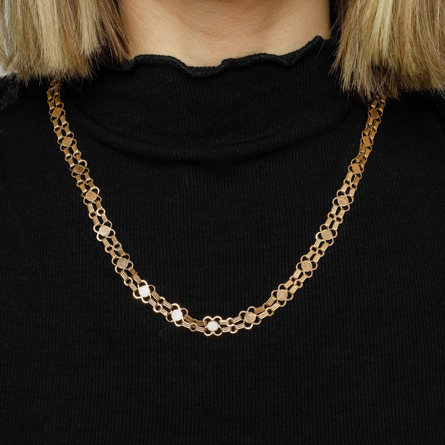 Antique Book Chain Necklace of 10k Rose Gold