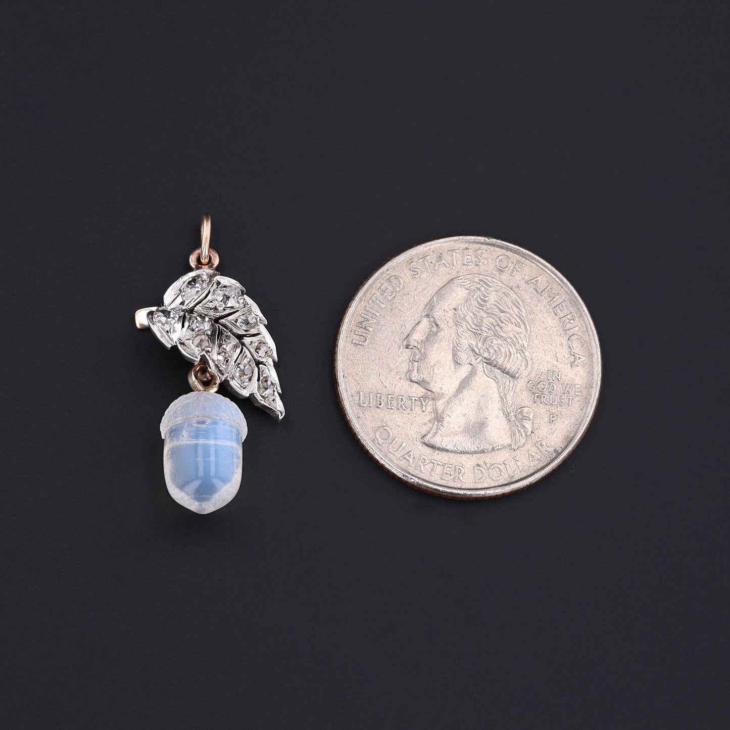 Acorn Pendant |  14k Gold, Silver, Moonstone & Diamond Pendant