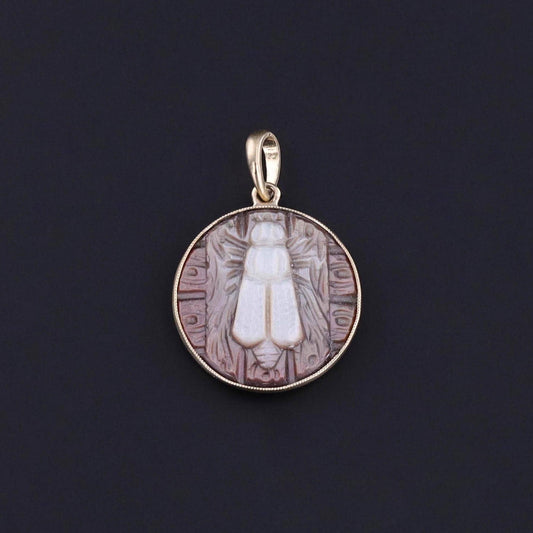 Antique Carved Mother of Pearl Fly Pendant